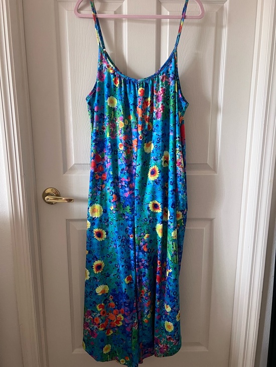 Shirley & Stone Pants - Shirley & Stone Floral Boho Spaghetti Strap Wide Leg Stretch Jumpsuit Large EUC